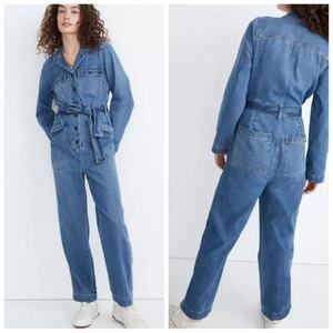Madewell Denim Tie Waist Jumpsuit Coverall Claireville Wash Womens Small NE731